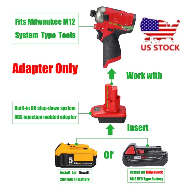 1 CONVERTER UPGRADE for Milwaukee M12 Tool To DeWalt 20v / Milwaukee