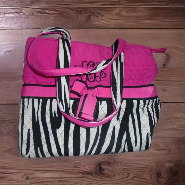 Belvah Quilted Bag Purse Tote Zebra Print Monogram "KCE" Medium Pink Black White