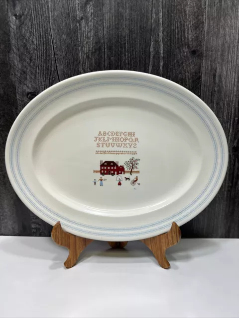 Ralph Lauren Wedgwood Sampler Americana Alphabet Stitch Oval Platter Large