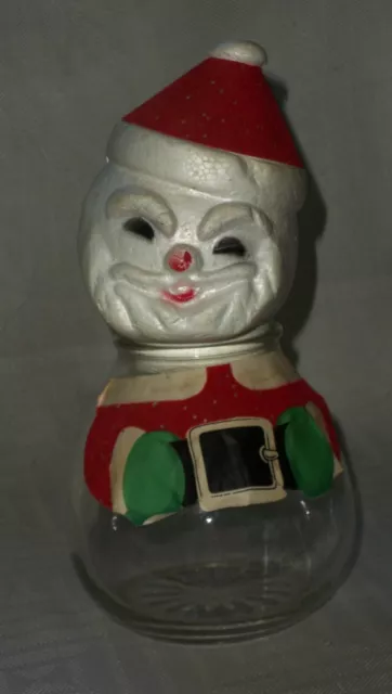 1960's Santa Candy Jar 9" Glass Container Styrofoam Mid Century Modern Christmas