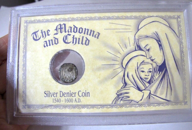 Madonna and Child Silver Denier Coin 1540 - 1600 AD Austrian Collector Case