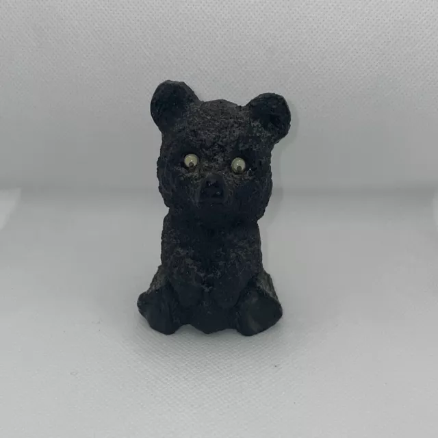 Vintage Handcrafted Made From Coal Hand Carved Black Bear 3.5” Tall