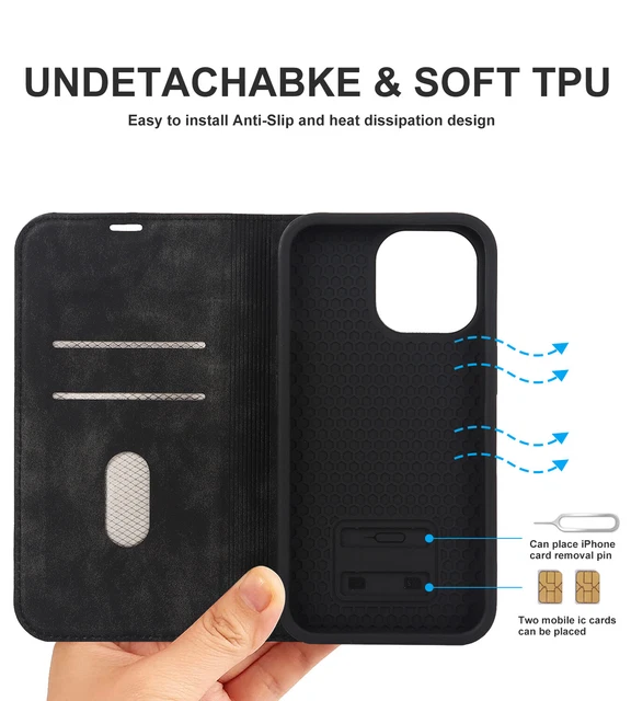 For iPhone 15/12/13/14 Pro Max Magnetic Magsafe Leather Case Wallet Card Bracket