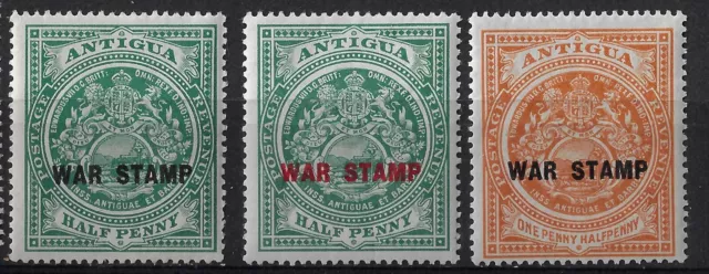 Antigua 1916 war tax set(3) MNH/MH, sg 52-54, Sc. MR1-3, CV£10.50     (a1413a