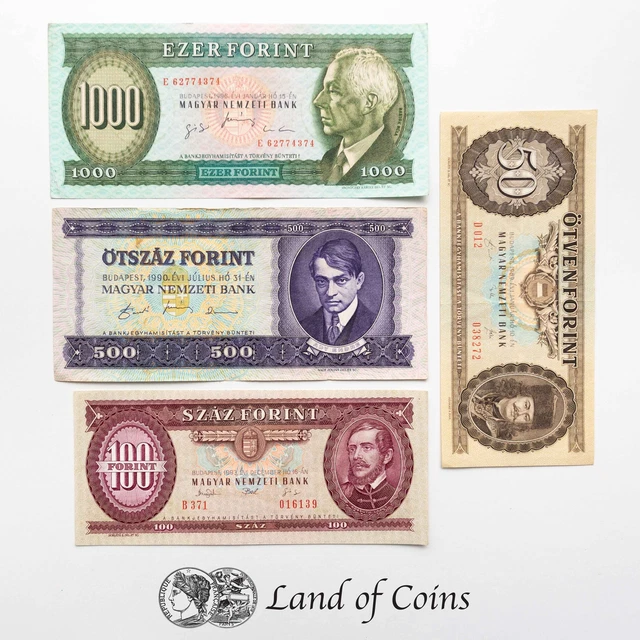 HUNGARY: Set of 4 Hungarian Forint Banknotes.