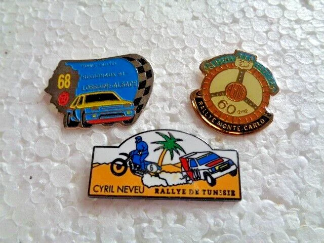 Job lot of 3 Rally car Paris Dakar etc  related metal lapel pins