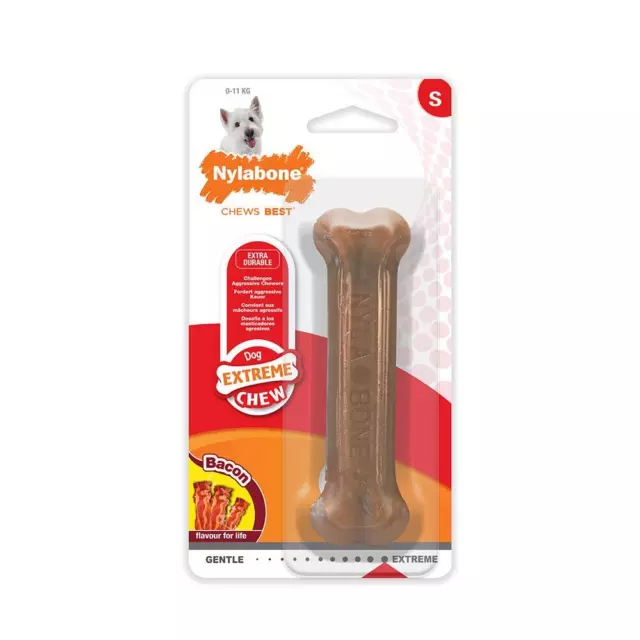 Nylabone Dura Chew Extreme Tough Dog Chew Toy Bone, Bacon Flavour, S, for Dogs u