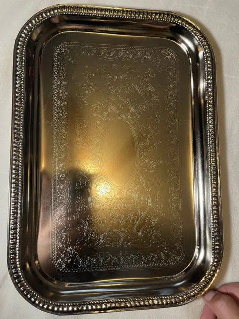 Vtg Small Waiter Butler Gallery Silver Plated Handled Serving Tray