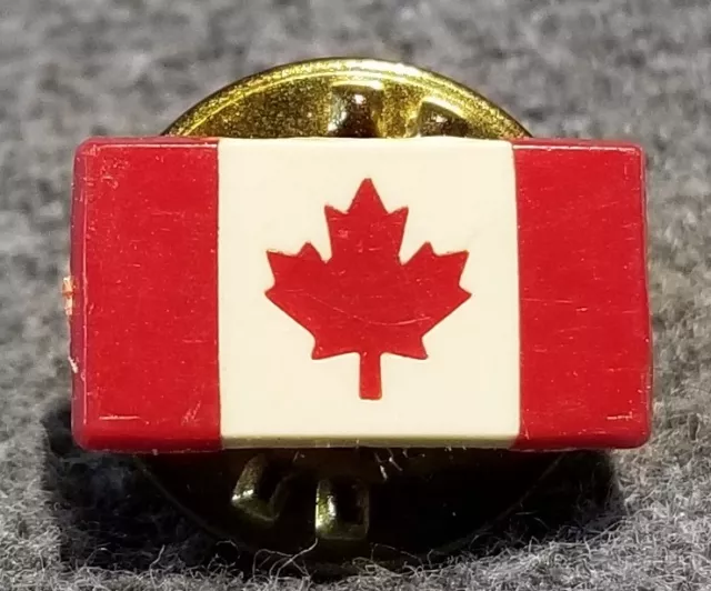 LMH Pin Pinback Tie Hat Lapel CANADIAN FLAG Canada Red Maple Leaf Tri-bar 1/2"