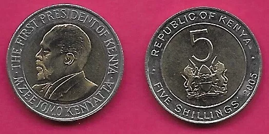 Kenya 5 Shillings 2005 Unc First President Bust Of Mzee Jomo Kenyatta Left,Natio