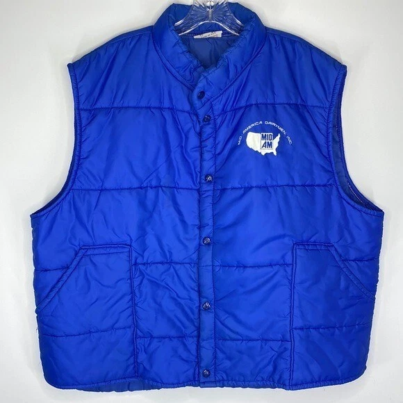 VINTAGE KING LOUIE Pro Fit Mid America Dairymen INC Blue Puffer Vest