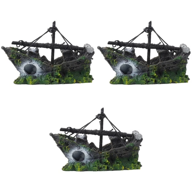 3 Pc Aquarium Bateau Pirate Bols À Poisson Pour Betta Creux Décor De Réservoir