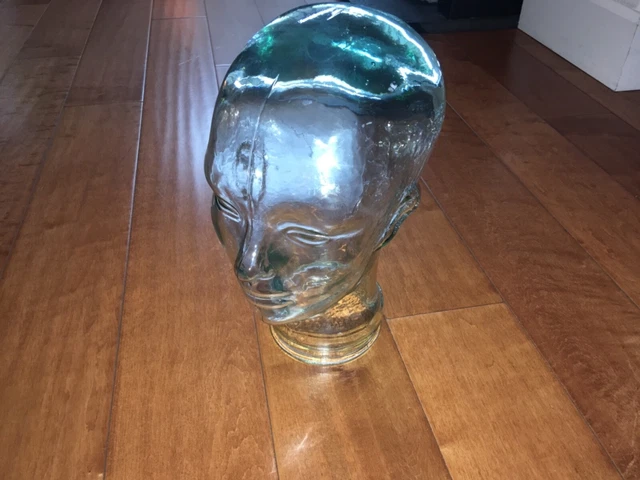 Vintage Pier 1 Glass Mannequin Head Hat Wig Display Coke Bottle Green 11.5" Tall