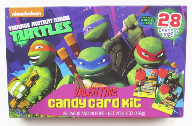 2016 Teenage Mutant Ninja Turtles Valentines Day Cards w/Lollipops Box of 28 NEW