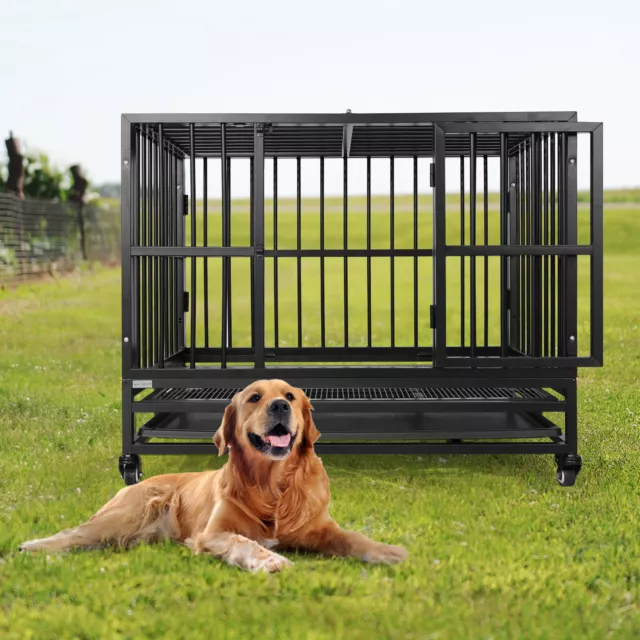 36"/43"/47" Heavy Duty Pet Cage Crate Kennel Metal Dog Playpen Portable w/ Tray