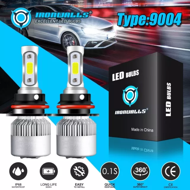 Pair 9004 HB1 LED Headlight Bulbs Kit High Low Dual Beam White 6000K High Power