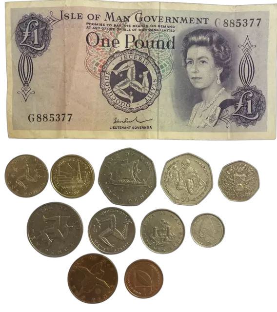 Isle Of Man (Iom) Coin Collection £1 - 1P - Bank Note Optional - 11 Coins Total