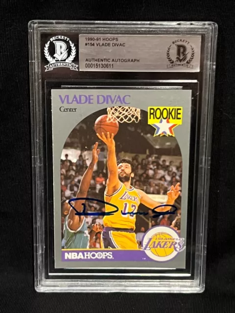 Vlade Divac Lakers Signed Autograph 1990 Hoops Rookie Card #154 Bas Beckett Coa