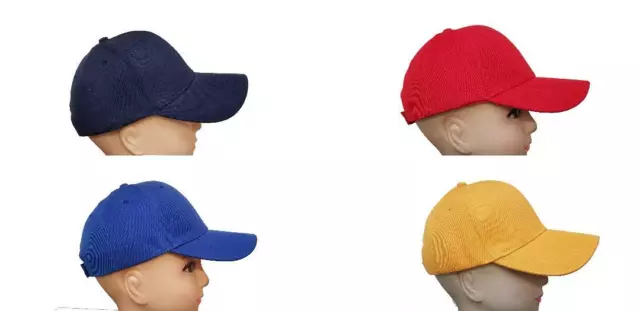 Kids Plain Baseball Cap Adjustable 54cm-56cm Girls Boys School Childrens Hat