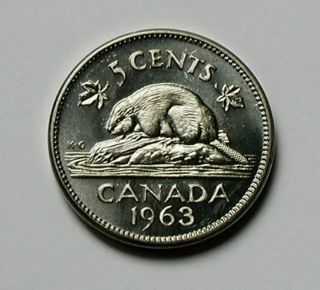 1963 CANADA Elizabeth II Nickel Coin - 5 Cents - MS+ UNC cameo (from mint set)