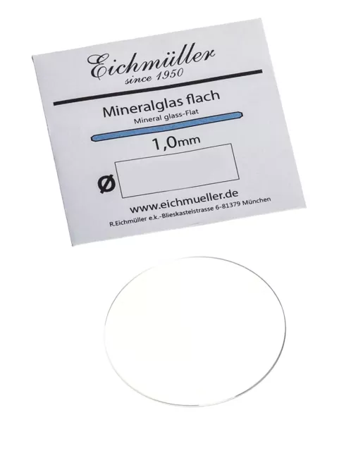 Uhrenglas Ersatzglas Mineralglas Flach Stärke 1,0 mm Ø 14 - 45 mm Eichmüller