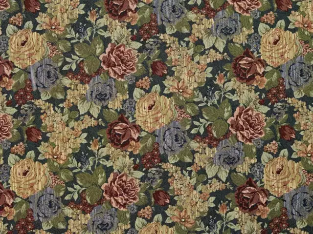 Heavy Duty Victorian Floral Tapestry Mauve Navy Green Cream Upholstery  Fabric