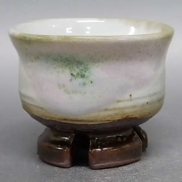 AK91)Japanese Pottery Guinomi Sake Cup 3 color glazes by Seigan Yamane