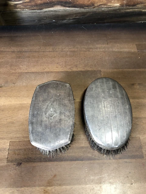 2 Vintage  Sterling Silver Hair Brushes Bone Body Natural Bristles Maiden