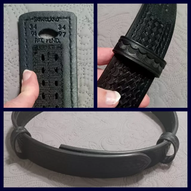 SAFARILAND Duty Belt, 2 1/4" Solid Black Leather Basketweave Police Belt Size 34