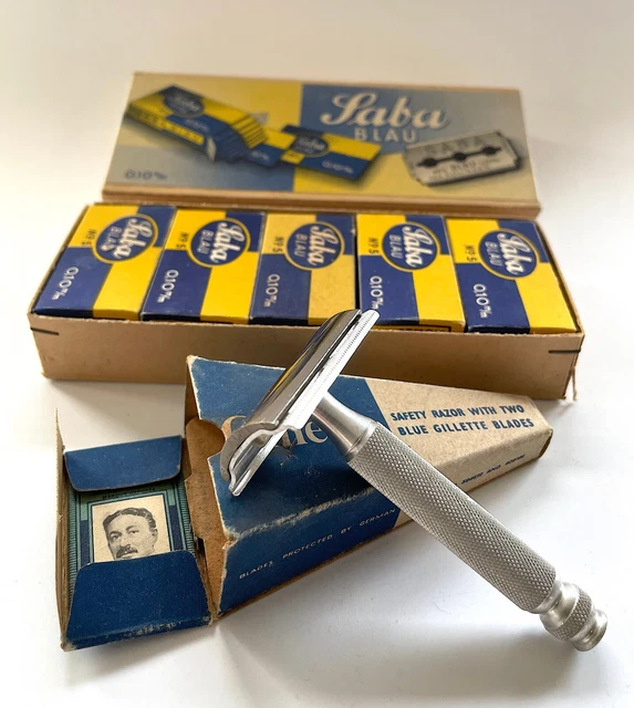 Rasierhobel Gilette um1960 mit 102 Klingen Nassrasierer Rasiermesser