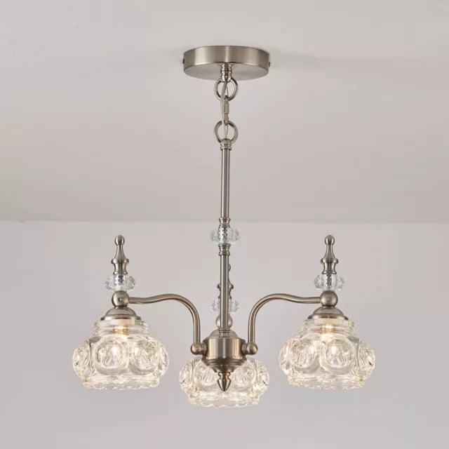 Modern Brushed Nickel Glass Chandeliers 3-Light Vintage Pendant Light Fixture