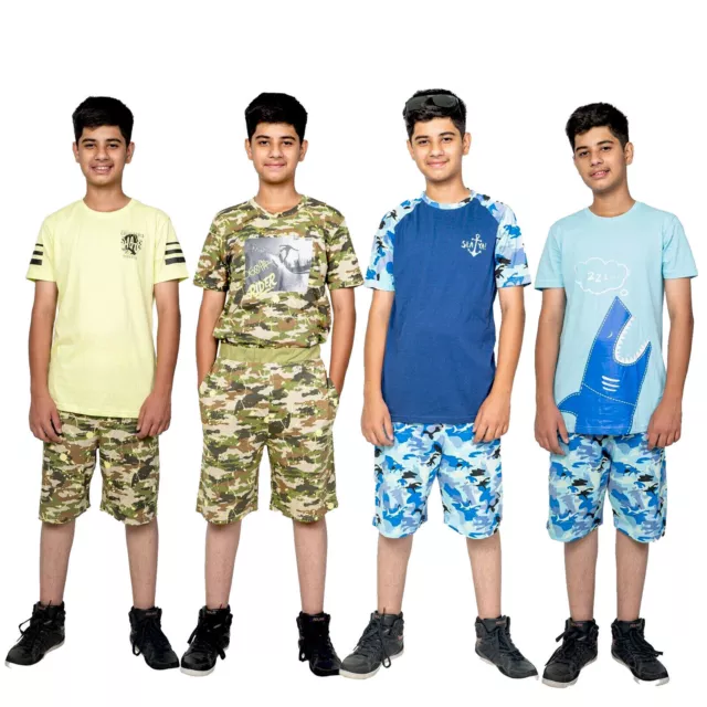 Jungen Kinder T-Shirt kurzes Set Camouflage Sommer kurze Outfits