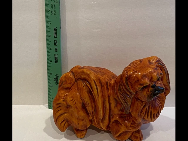 Vintage Ceramic Hand Painted Brown Pekingese Dog Marked Gidget, 3-19-67