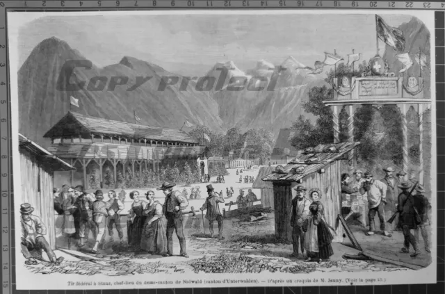TIR FEDERAL STANZ NIDWALD UNTERWALDEN  gravure 1861 document print