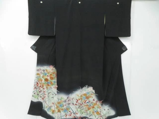 Tomesode KImono Japan  Black Tomesode Kinsai Embroi