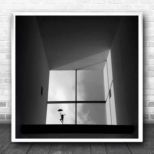 Black And White Minimal Window Dancing Square Wall Art Print