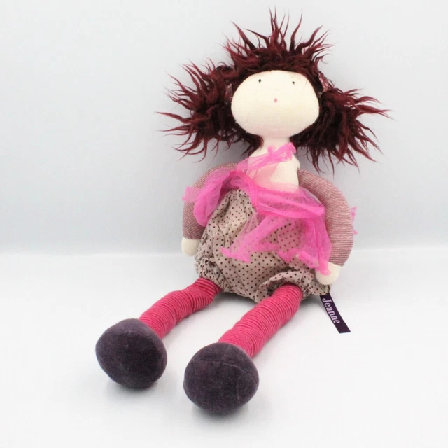 Doudou Peluche Poupée beige prune rose pois JEANNE MOULIN ROTY - 23085