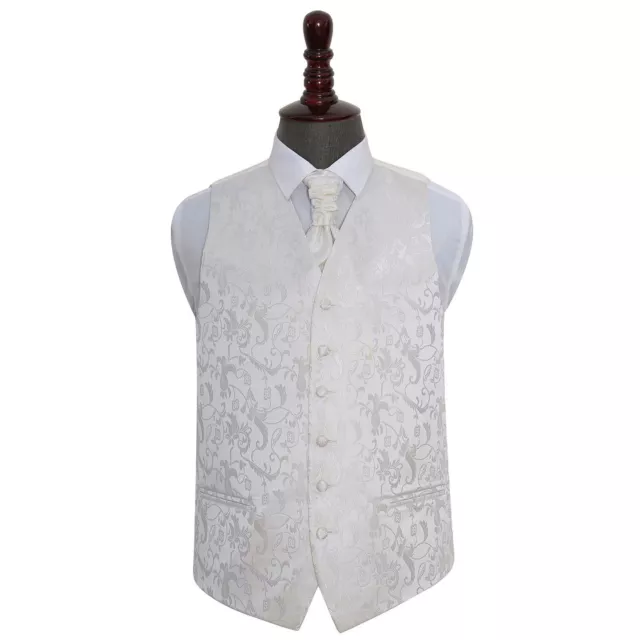 Wedding Waistcoat & Cravat Set Mens Woven Floral Ivory Vest All Sizes by DQT