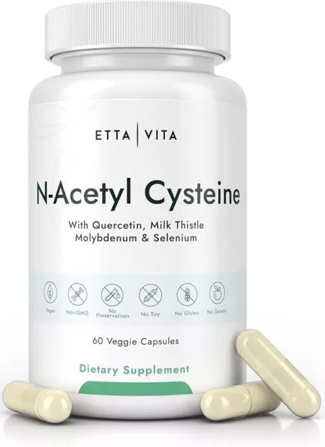 ETTA VITA NAC Supplement N-Acetyl Cysteine 600mg Quercetin Milk Thistle ...