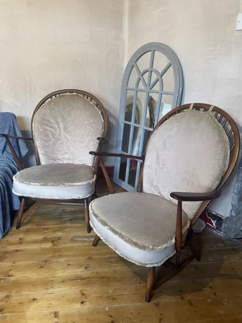 Pair Of Vintage Ercol His & Hers Windsor Easy Chairs Armchairs 1970s