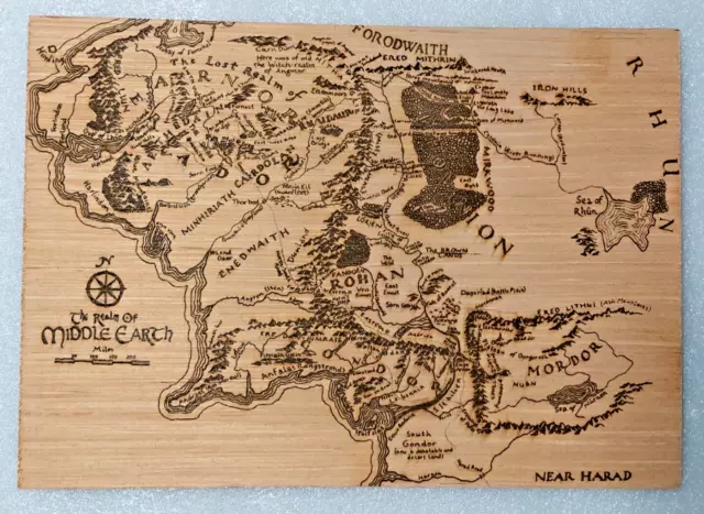 The Lord of the Rings Middle Earth Map - Wooden Sign Plaque - Engraved Wood