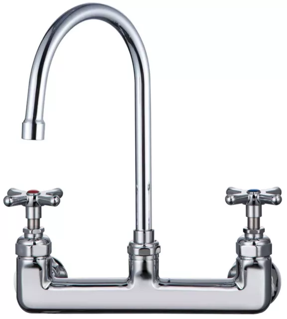 8 Inch Center Commercial Wall Mount Kitchen Sink Faucet with 6" Gooseneck Swi...