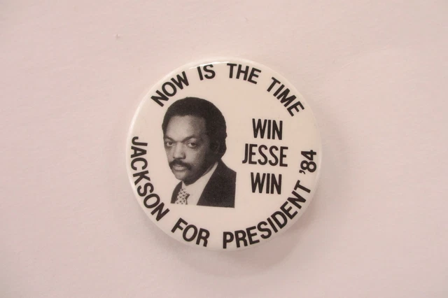 Jesse Jackson 1984 Picture Political Button-Now Is The Time-Win Jesse Win