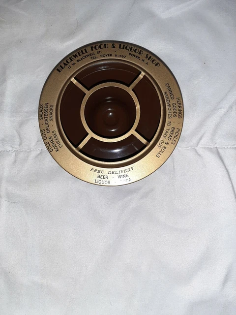 Vtg Blackwell FOOD & LIQUOR SHOP Metal Advertising Ashtray Dover, NJ New Jersey
