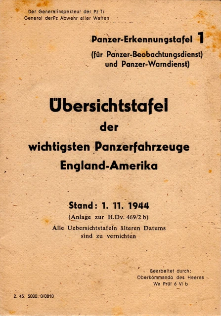 PANZER-ERKENNUNGSTAFEL 1, OBERKOMMANDO des Heeres, Wehrmacht, 1944 EUR ...