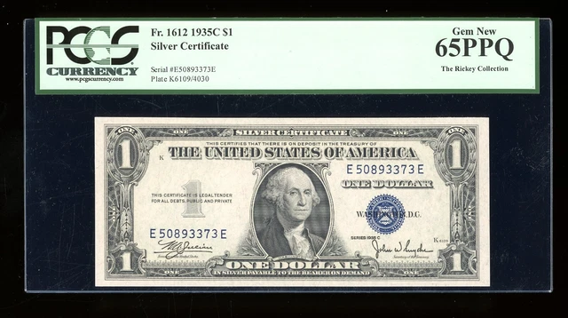 DBR 1935-C $1 Silver Gem Fr. 1612 EE Block PCGS 65 PPQ Serial E50893373E
