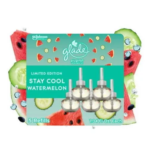 Glade Plugins Scented Oil Refill, Stay Cool Watermelon Scent, Infused with Essen
