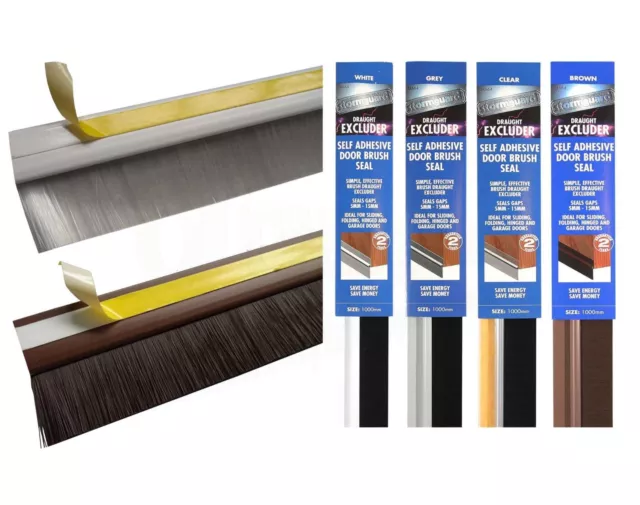 Door Draught Excluder Bottom Brush Bar Self Adhesive Strip 25mm Seal Energy Save