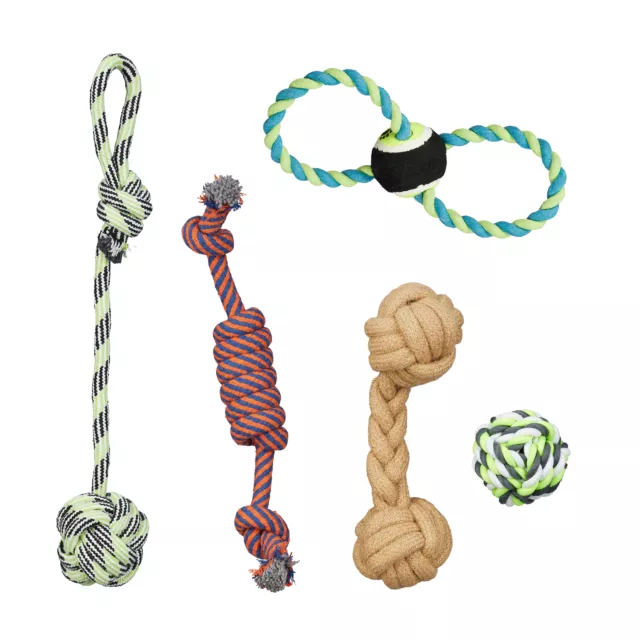 Hundespielzeug Set 5-teilig, Zerrspielzeug Hund, Tau Spielzeug, Welpenspielzeug