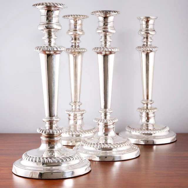 4 Huge John, Thomas Settle Georgian Sterling Silver Weighted Candlesticks 1818